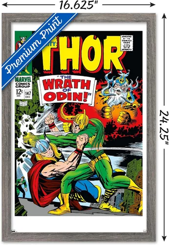 Miniatura 3 de Trends International Marvel Comics Loki - Póster de pared Thor #147, 22.4 pulgadas de largo x 14.7 pulgadas, versión enmarcada en madera de granero