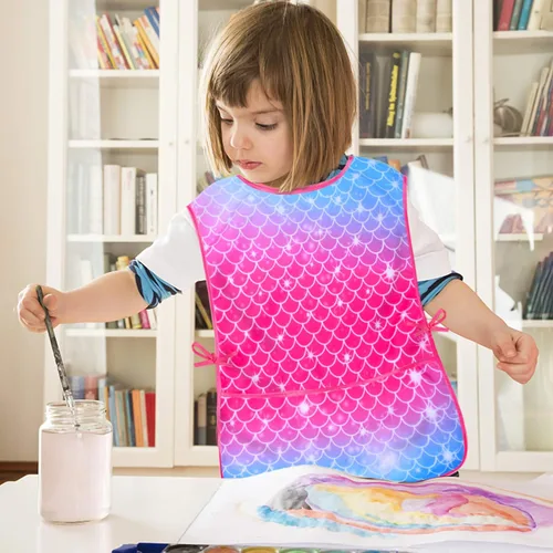 Miniatura 3 de Sylfairy Bata de arte para niños, impermeable, para pintar, delantal de pintura para niños pequeños