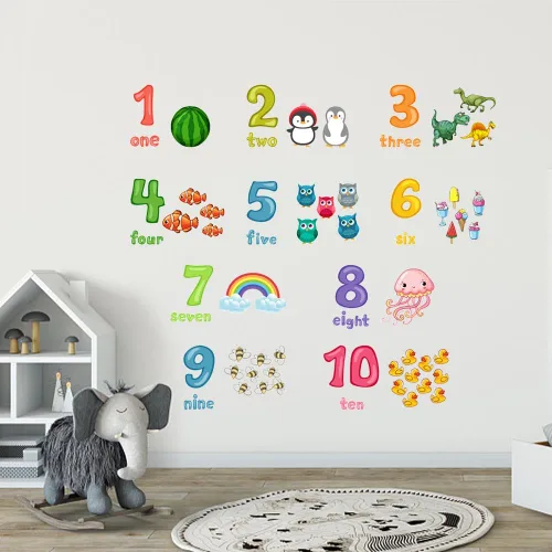 Miniatura 3 de ALIBBON Calcomanías de pared con números de animales para niños, calcomanías de alimentos, calcomanías de pared extraíbles para niños, calcomanías