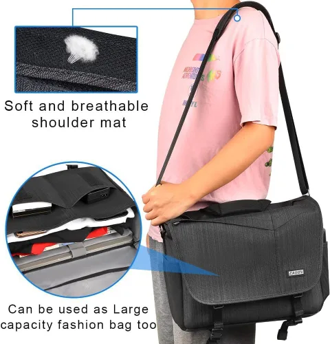 Miniatura 7 de CADeN Bolsa de hombro para cámara con compartimento para portátil de 14 pulgadas, soporte para trípode, compatible con Nikon, Canon, Sony, cámaras