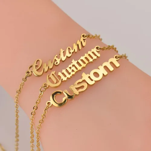 Miniatura 7 de Pulsera con nombre personalizada chapada en oro de acero inoxidable para mujeres y hermanas
