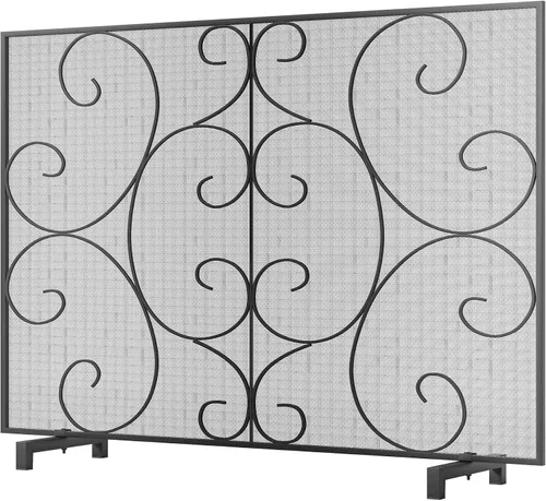 Miniatura 9 de Kingson - Pantalla protectora decorativa de panel único para chimenea, malla de metal resistente hecha a mano, protector contra chispas de fuego