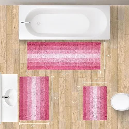 Miniatura 7 de Gibelle Juego de 2 alfombras de baño color rosa, juego de alfombras de baño antideslizantes de felpilla, alfombra absorbente para ducha y baño