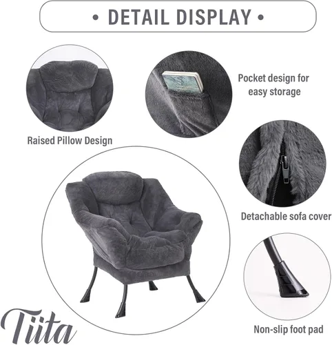 Miniatura 2 de Tiita Silla Perezosa con Otomana, Silla Moderna y Grande de Acento para Salón, Sillón de Sofá de Ocio con Otomana, Silla de Lectura con Reposapiés