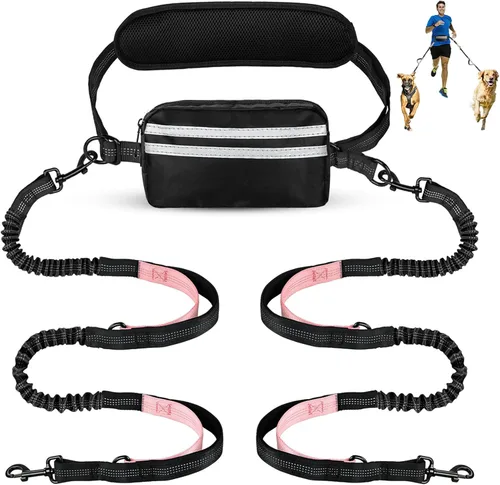 Miniatura 23 de Correa de perro manos libres con bolsa, correa elástica retráctil con dobles asas acolchadas, correas de perro con elástico para cachorros medianos