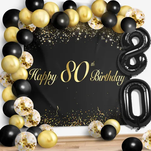 Miniatura 39 de Juego de globos negros de feliz cumpleaños 70 – Decoración de guirnalda temática de fiesta con texto en inglés "Cheers to 70 Years Old Party Theme