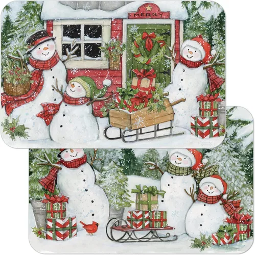 Wipe-Clean - Manteles individuales reversibles de Decofoam Snowman's Farmhouse, juego de 2, fabricados en los Estados Unidos