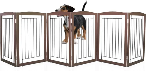 Miniatura 34 de ZJSF Puerta plegable independiente para perros, puerta de madera extra ancha blanca para cachorros, 6 paneles, puertas altas para mascotas