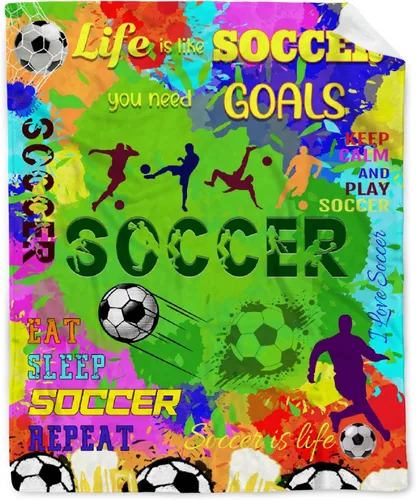 Miniatura 35 de Manta de fútbol para niñas, regalos de fútbol para niñas y niños, manta de franela de forro polar suave y cálida para niñas, regalos de fútbol