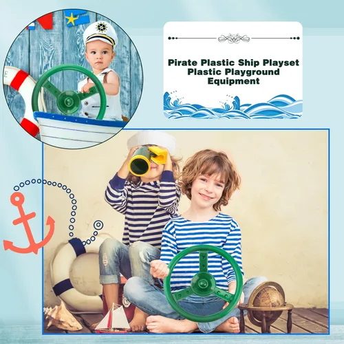 Miniatura 4 de Juego de 11 piezas de columpio para patio de recreo, accesorios de plástico para volante pirata con asas de seguridad, telescopio, periscopio