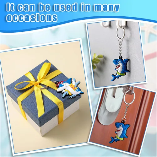 Miniatura 5 de MTLEE 24 llaveros de tiburón a granel, lindo llavero de tiburón para mochilas bajo el mar, recuerdos de fiesta de verano, océano, mar, suministros