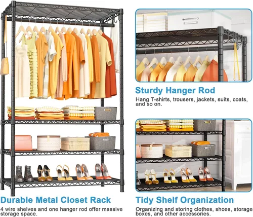 Miniatura 4 de Ulif H4 Plus - Armarios portátiles, perchero de ropa de 4 niveles para dormitorio y guardarropa, sistema de almacenamiento y organizador de ropa