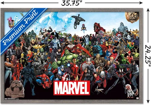 Miniatura 3 de Marvel Comics The Marvel Lineup - Póster de pared, 34 pulgadas de largo x 22.4 pulgadas de ancho, versión enmarcada de madera de granero Versión