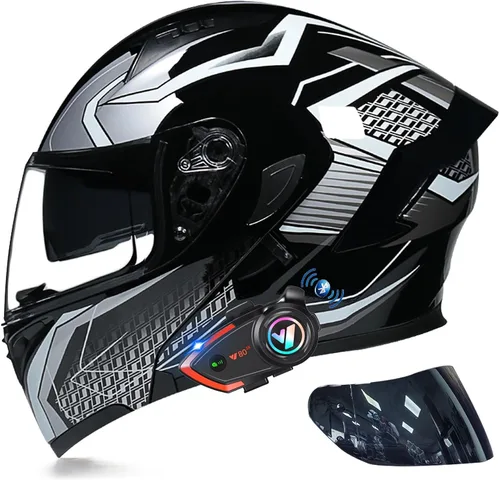 Miniatura 11 de Casco modular Bluetooth de doble visera para motocicleta, casco integrado abatible de cara completa, con Bluetooth impermeable que puede soportar