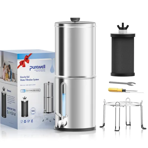 Miniatura 11 de Purewell Sistema de filtro de agua de gravedad portátil de 1.0 galones, sistema de encimera de ultrafiltración de 4 etapas de 0.01 μm con ventana