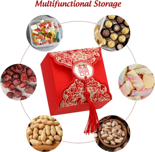 Miniatura 3 de Abaodam Cajas de dulces de boda chinas, 80 cajas de regalo chinas con borla para invitados, bolsa creativa de decoración de mesa para compromiso
