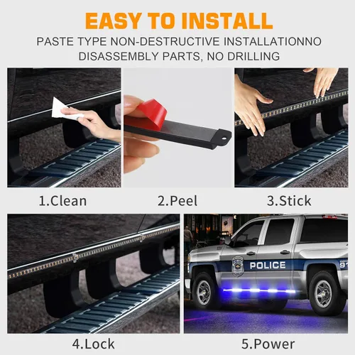 Miniatura 5 de XRIDONSEN 2 piezas de 70 pulgadas de luces de emergencia azules y blancas para camiones, tira de luces LED de 864 luces, luces de estribo, luces