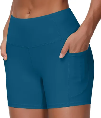 Miniatura 3 de THE GYM PEOPLE - Pantalones cortos de yoga para mujer, con cintura alta, control de abdomen y bolsillos profundos, para gimnasia, entrenamiento