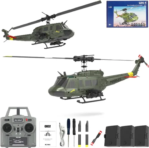 Miniatura 15 de RC ERA C032 Helicóptero RC, Helicóptero RC UH-1 Huey Flybarless de escala 1/48 2.4G 6CH, estabilización de giroscopio de 6 ejes, con mantenimiento