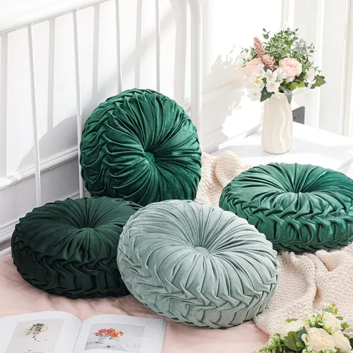 Miniatura 18 de Drydiet 3 Piezas Almohadas Redondas Decorativas de Terciopelo Plisado Almohadas de 15'' de Diámetro Acento Calabaza Boho Cojín de Silla para Sofá