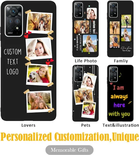 Miniatura 2 de Funda de teléfono personalizada para Redmi Note 11 Pro (5G) y Note 12 Pro 4G con nombre de collage de fotos múltiples, funda de silicona negra