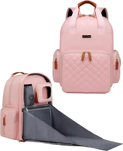 Miniatura 11 de Mochila para pañales con cambiador, organizador de bolsas de pañales para mamás, papás, bolsas cambiadoras grandes para bebés Gris