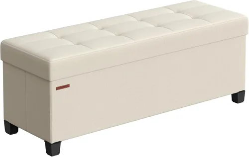 Miniatura 13 de SONGMICS Banco otomano de almacenamiento, reposapiés plegable con patas, 15 x 43 x 15.7 pulgadas, banco de extremo de cama, baúl de almacenamiento