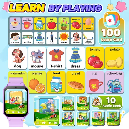 Miniatura 5 de Reloj inteligente para niños de 6 a 12 años, juguetes con 26 juegos, reproductor de música, pantalla táctil HD de 1.69 pulgadas, cámara de video