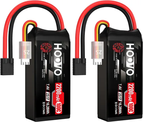 Miniatura 9 de HOOVO 2S Shorty Lipo Battery 2200mAh 100C 7.4V RC Lipo Batería con conector XT60 para FPV Racing Drone RC Avión Helicóptero Quadcopter Car-2 Pack