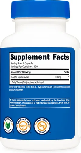 Miniatura 5 de Nutricost Ácido R-alfa lipoico 100 mg, 120 cápsulas - Cápsulas vegetarianas, sin OMG, sin gluten