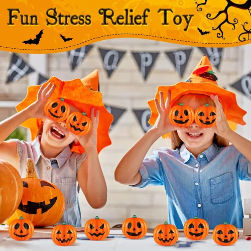 Miniatura 5 de Leyndo 80 bolas de 2 pulgadas de calabaza de Halloween para aliviar el estrés, mini bolas de espuma con bolsas, regalos de fiesta de Halloween