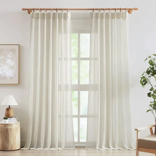 Miniatura 13 de FMFUNCTEX Cortinas Transparentes de Lino para Dormitorio, Cortinas Beige de 84 Pulgadas de Largo para Sala de Estar, Cortinas de Ventana de Mezcla