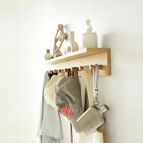 Miniatura 3 de Perchero de pared con estante, estante flotante de madera resistente con ganchos para ahorrar espacio interior, organizador de pared adecuado