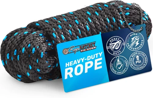 Rope Ratchet Cable utilitario de polipropileno trenzado de 3/8 pulgadas, 50 pies, resistente a la intemperie para interiores y exteriores, para