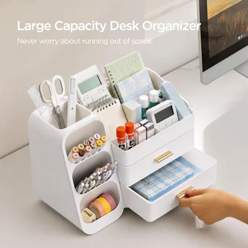 Miniatura 2 de HBlife Desk Organizer with Pen Pencil Holder for Desk, Pen Organizer with 2 Drawers, Desk Organizers and Accessories with 4 Compartments, Desktop