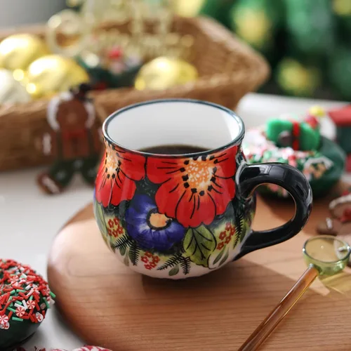 Miniatura 5 de ALMA Tazas de café de cerámica de 12 oz/12.8 fl oz, taza de café única para mujeres, aptas para horno de microondas, flores de la selva