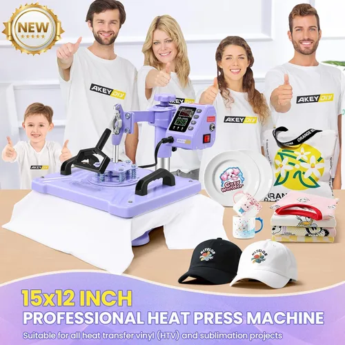 Miniatura 8 de AKEYDIY - Máquina de prensa de calor actualizada 5 en 1 Combo, máquina de prensa de camisa digital multifunción para camisetas de 12 x 15 pulgadas.