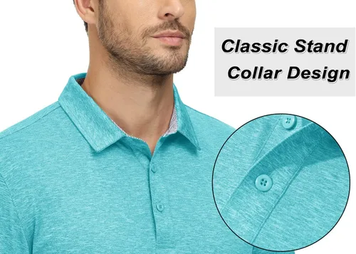 Miniatura 4 de TACVASEN Polo de 3 botones para hombre, manga larga, casual, elástico, ajuste regular, deportes, senderismo, golf