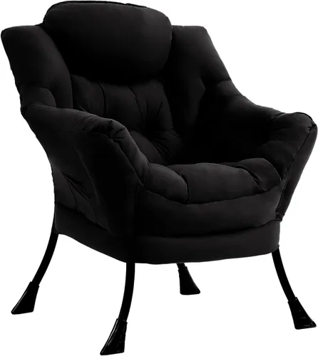 Miniatura 37 de Furlide Silla Perezosa Moderna con Reposapiés Plegable, Sillón de Descanso y Cómoda Silla de Lectura (Negro)
