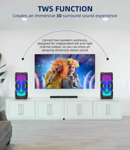 Miniatura 6 de Máquina de karaoke con 2 micrófonos inalámbricos, sistema PA portátil con luces LED, Bluetoot 5.3, altavoz de fiesta compatible con tipo C, USB