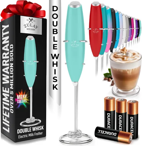 Miniatura 102 de Zulay Kitchen Espumador de leche de mano con pilas Duracell AA – Mezclador eléctrico ultrarrápido y creador de espuma, mezclador de bebidas fácil