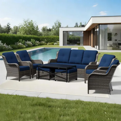 Miniatura 91 de Joyside Juego de sillas de mimbre para patio, juego de 3 piezas de mimbre para exteriores con 2 sillas reposabrazos y 1 mesa auxiliar para terraza