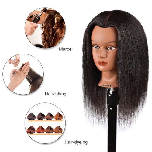 Miniatura 3 de Cabeza de maniquí de 100% cabello humano, cosmetología, pelo, africano, entrenamiento, peinado soplado, corte trenzado, para peluquería