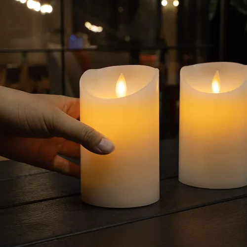 Miniatura 6 de Restaurantware - Velas de pilar sin llama de 3 x 5 pulgadas, 10 velas LED programables - Llama bailarina, para bodas y fiestas, velas blancas