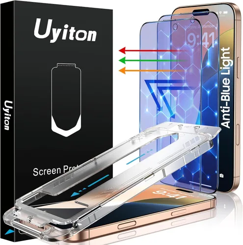 Miniatura 8 de Uyiton Protector de pantalla compatible con iPhone 17 Pro (antiluz azul), fácil de instalar, cobertura completa inastillable, compatible con fundas