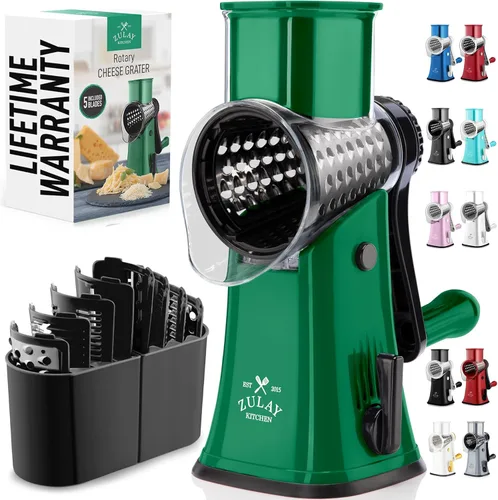 Miniatura 23 de Zulay Kitchen Rallador rotativo de queso de 5 cuchillas, rallador de queso manual de manivela con succión reforzada y 5 tambores intercambiables