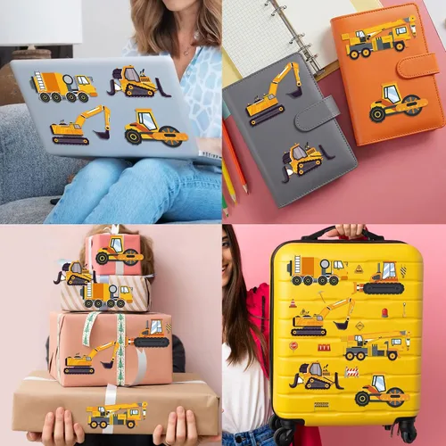 Miniatura 7 de 24 hojas de calcomanías de construcción para hacer una cara, calcomanías de juegos de fiesta de excavadora para mezclar y combinar, haz tus propias