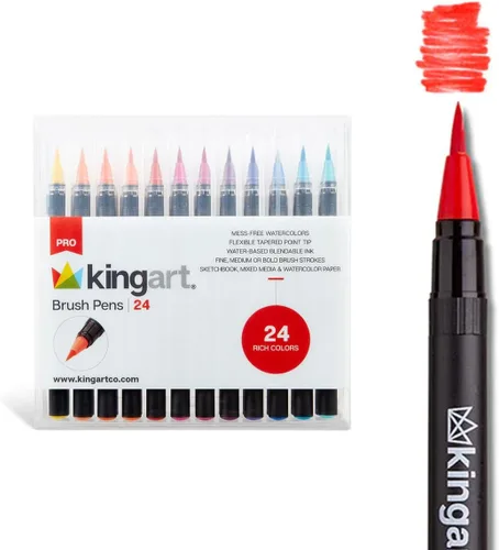 Miniatura 9 de KINGART, Juego de 12 bolígrafos de pincel real de colores únicos, 12 piezas surtidas 12 colores ricos