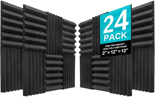 Miniatura 27 de JBER - Paquete de 12 paneles acústicos de espuma para pared de estudio, acolchonados, insonorizados, ignífugos, de 1 x 12 x 12 pulgadas Negro No