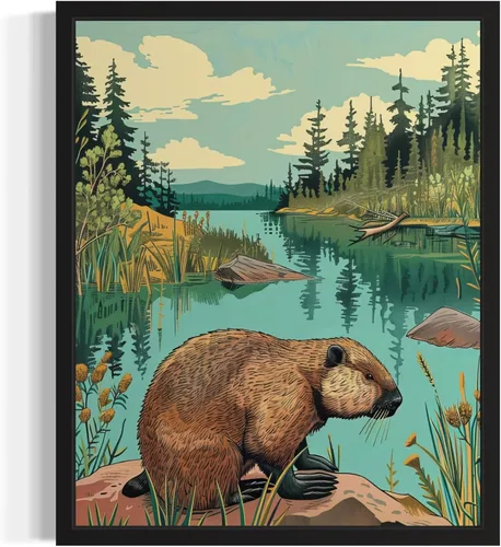 Miniatura 21 de Póster de paisaje, arte de pared retro vintage, galería de pintura de la naturaleza 22 (montañas Ades, 11 x 14 pulgadas, marco negro)